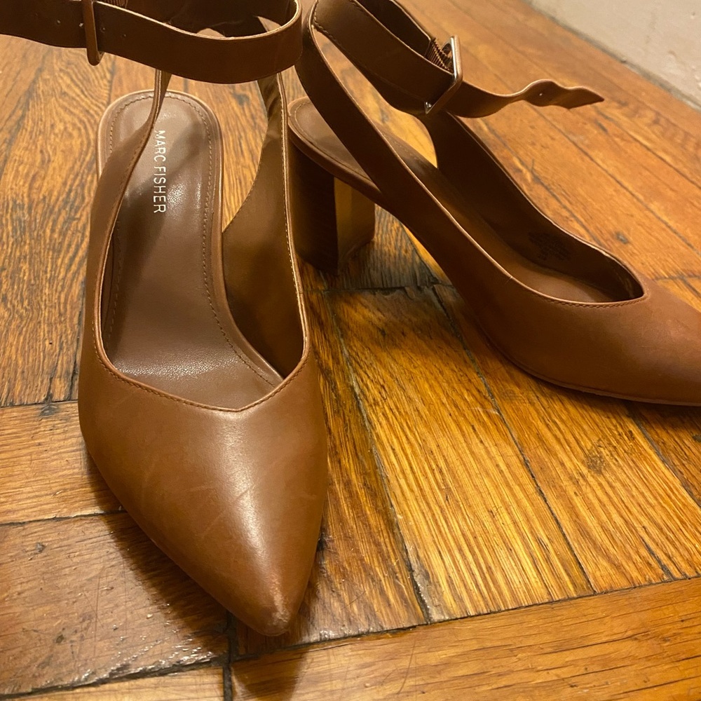 marc fisher pointed heels, lightly worn, size 8, brown